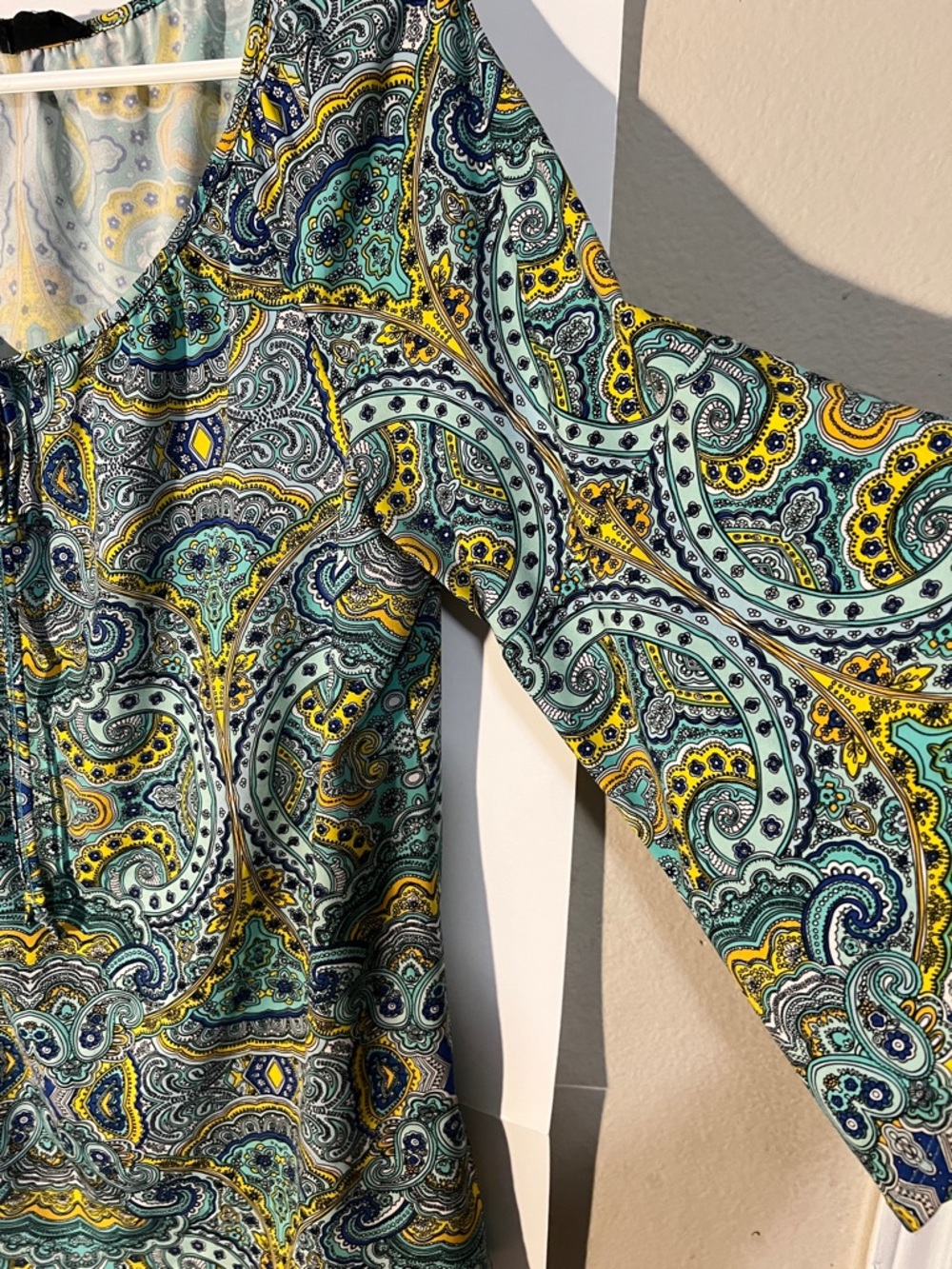 Tacera Teal and Yellow Paisley Scoop-Neck Tunic - Picture 2 of 4